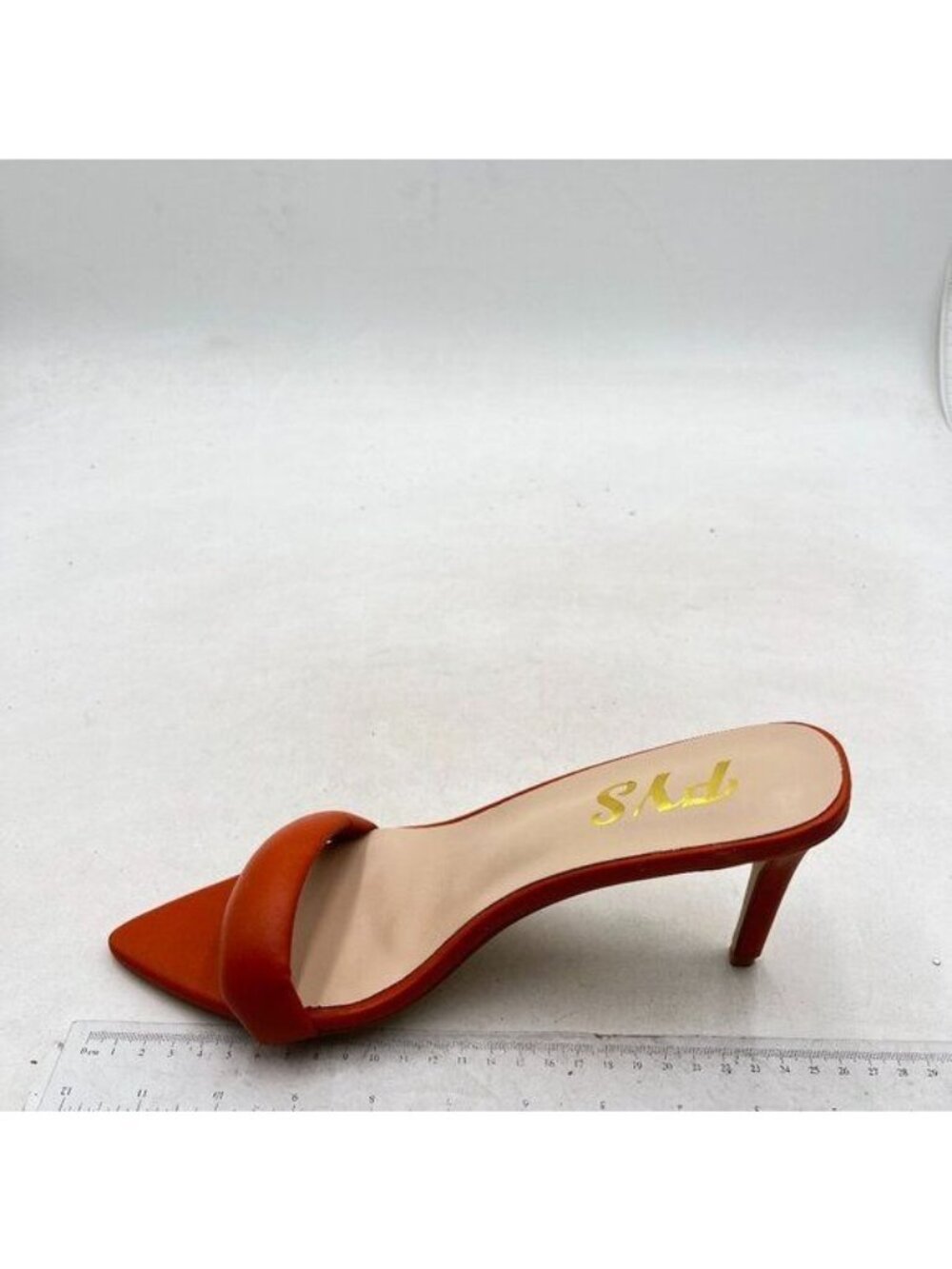 FYS Orange Strappy Pointed Open Toe Single Band Slip on Mules Stiletto High Heel